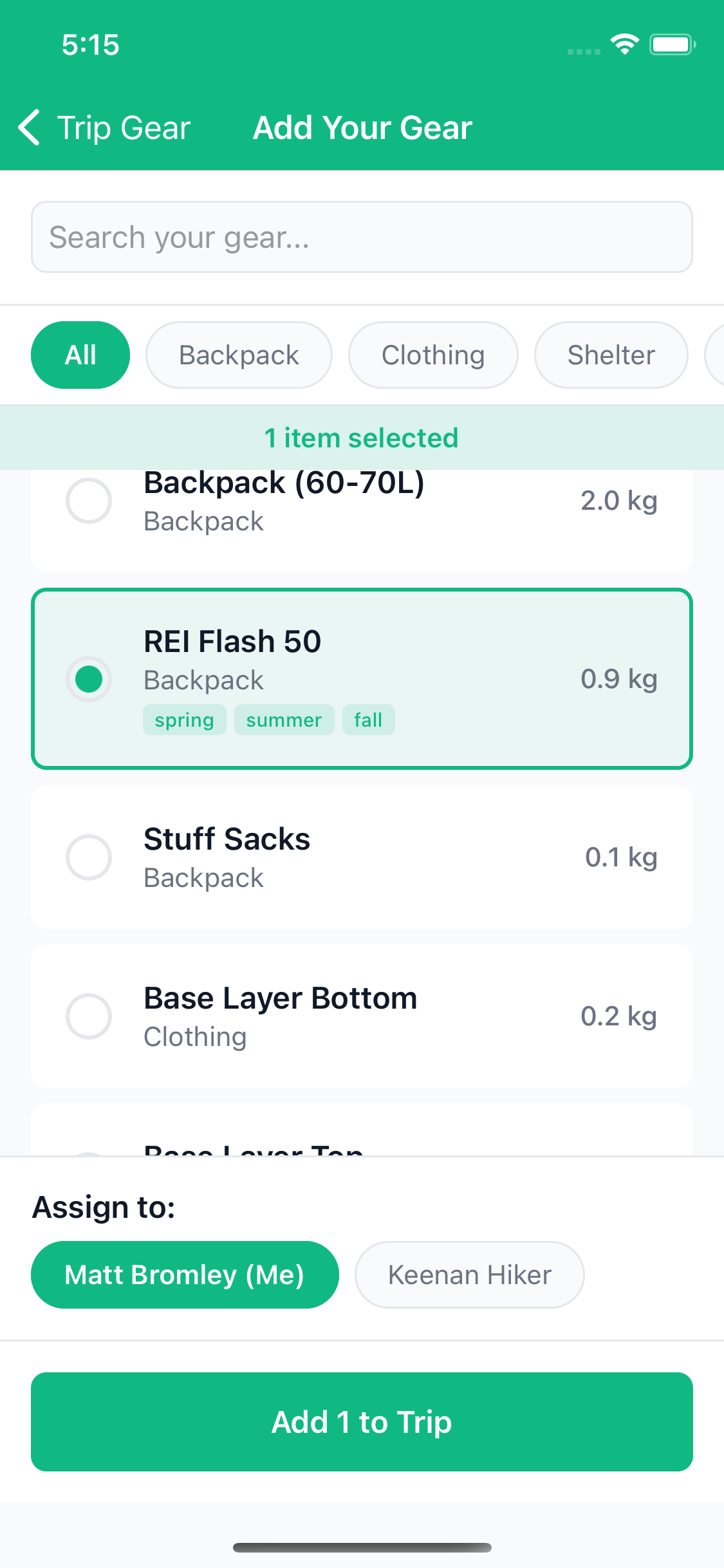 TrailSync trip action items and task assignments for group hikes